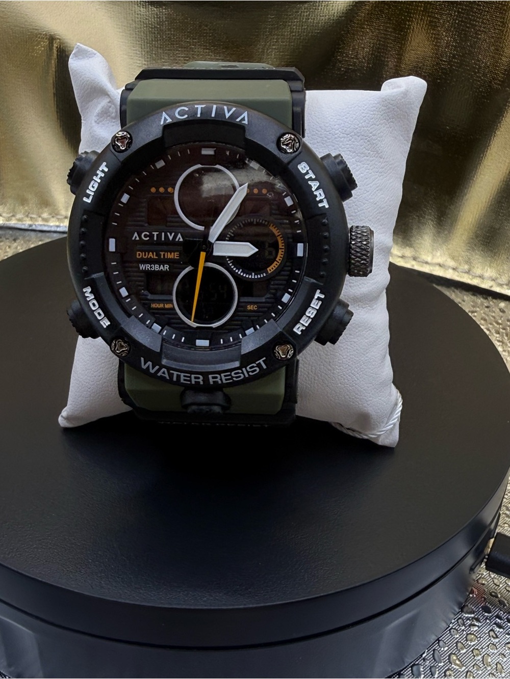 ACTIVA Dual Time Sport Watch in Black & Olive